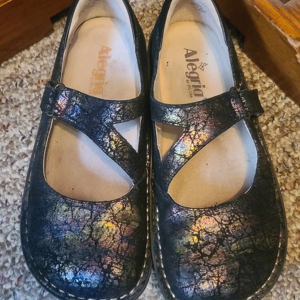 Alegria Black Iridescent Flats